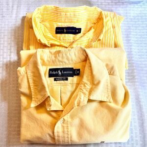 Ralph Lauren Yellow Shirt Lot Men’s Medium Solid & Stripe Button Down READ